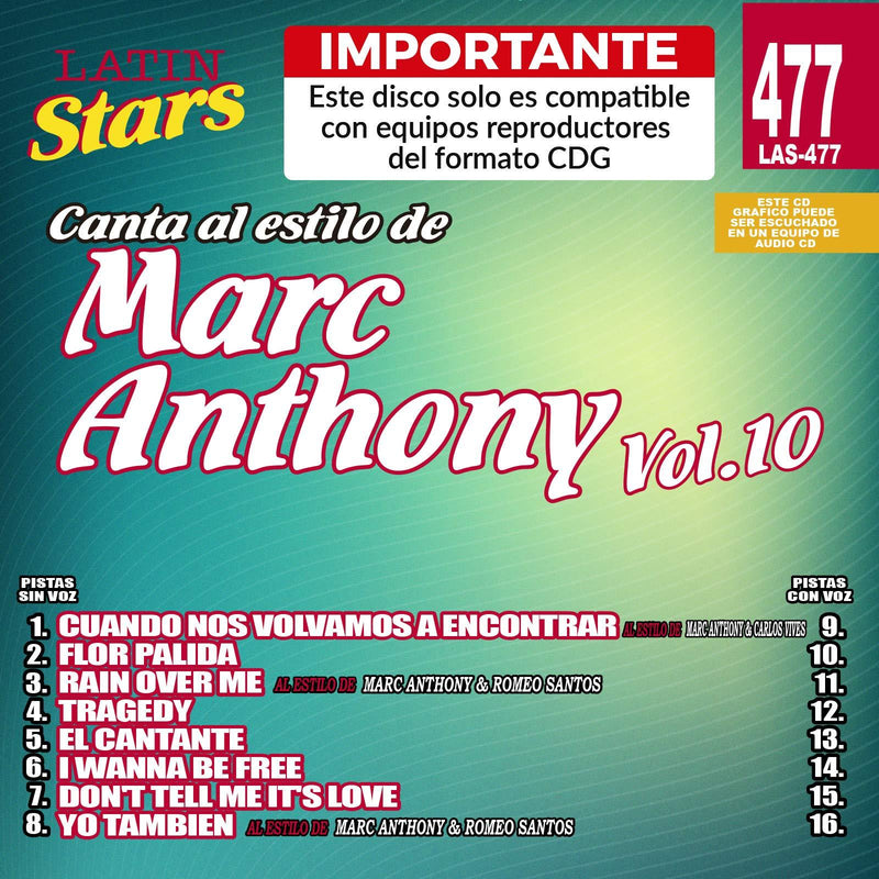 Karaoke Latin Stars 477 Marc Anthony Vol. 10 - Importante: Este disco solo es compatible con reproductores del formato CDG