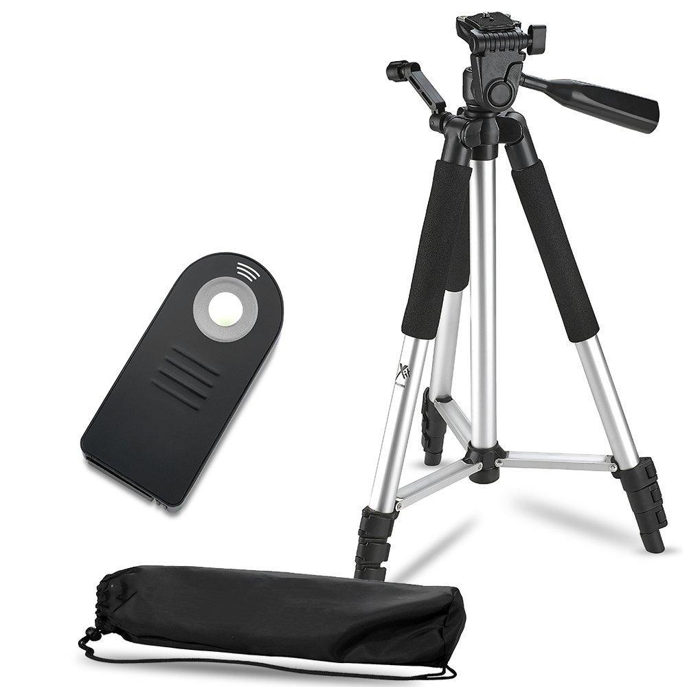 57" Inch Lightweight Aluminum Camera Tripod + Remote Shutter Release for Nikon (4 Piece Set) 57"