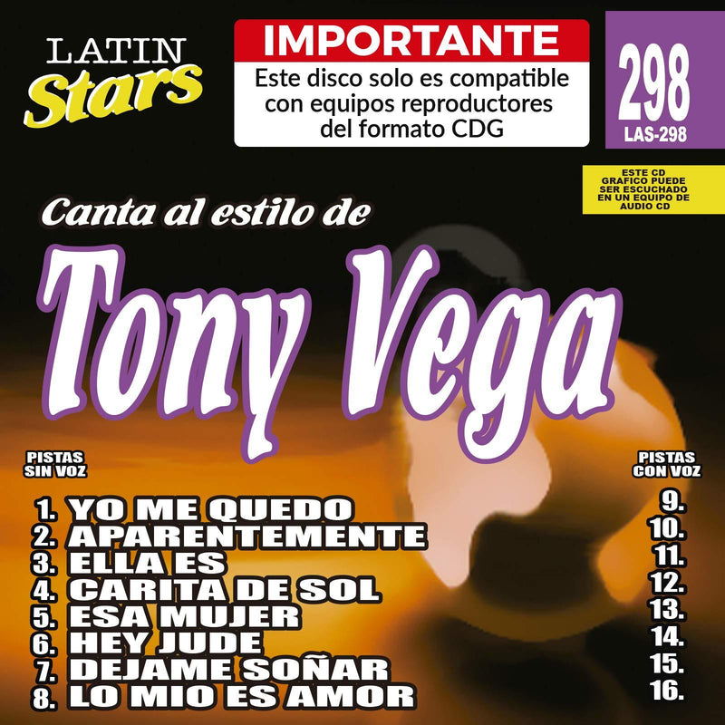 Karaoke Latin Stars 298 Tony Vega - Importante: Este disco solo es compatible con reproductores del formato CDG