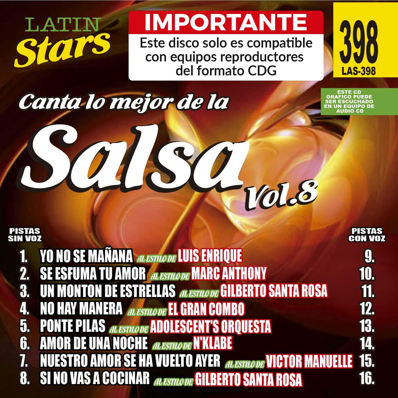 Karaoke Latin Stars 398 Salsa Vol. 8 - Importante: Este disco solo es compatible con reproductores del formato CDG
