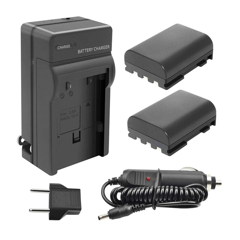 TURPOW NB-2LH NB-2L Battery Charger Set for Canon PowerShot G7 G9 S30 S40 S45 S50 S60 S70 S80 DC410 DC420 VIXIA HF R10 HF R100 HF R11 EOS 350D 400D Digital Rebel XT XTi [ 2 Pack, 1700mAh ]