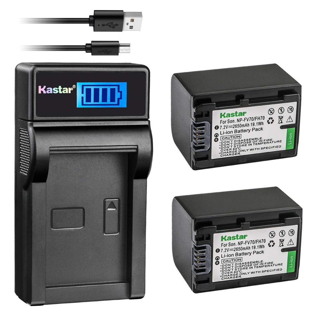 Kastar Battery (X2) & LCD USB Charger for Sony NP-FV70 NP-FH70 FV70 FH70 NPFV70 NPFH70 FV70 & FDR-AX53 HDR-CX675 HDR-CX455 HDR-CX900 TD30V HDR-PV710V HDR-PJ670 HDR-PJ810 HDR-TD30V FDR-AX33 FDR-AX100