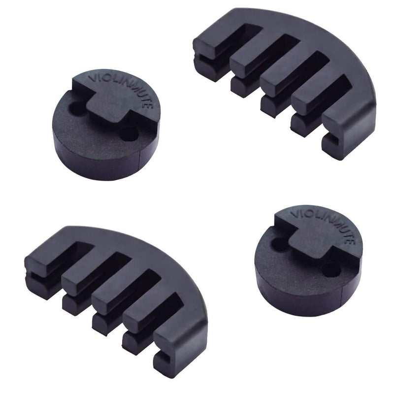 Rubber Violin Practice Mute Combo, 2 Pack Claw Style & 2 Pack Round Tourte Style Mute for Violin, Ultra Practice Silencer, Black Combo1