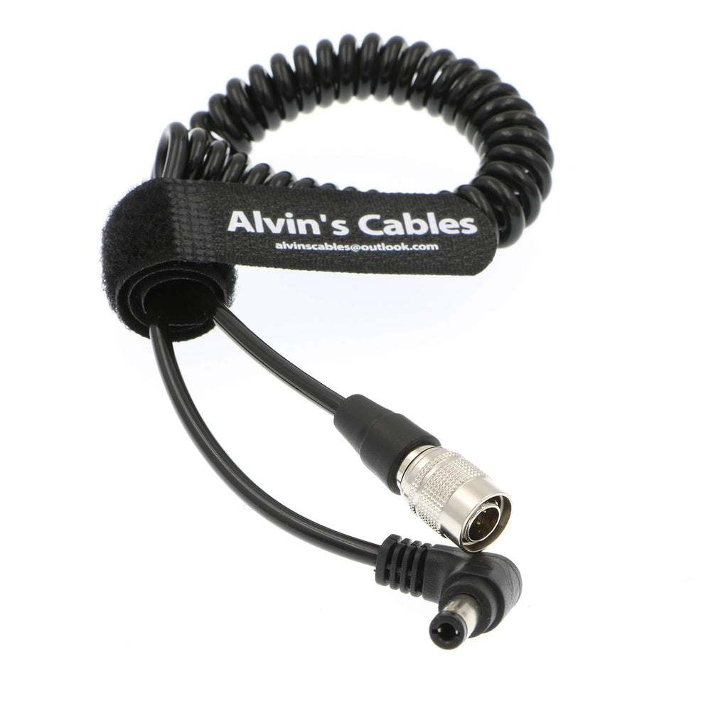 Alvin's Cables Hirose 4 Pin Male to Right Angle DC Jack Power Cable for Sound Devices 633/644/688 Zoom F8 Blackmagic Cinema Camera 4K Coiled Cable 1