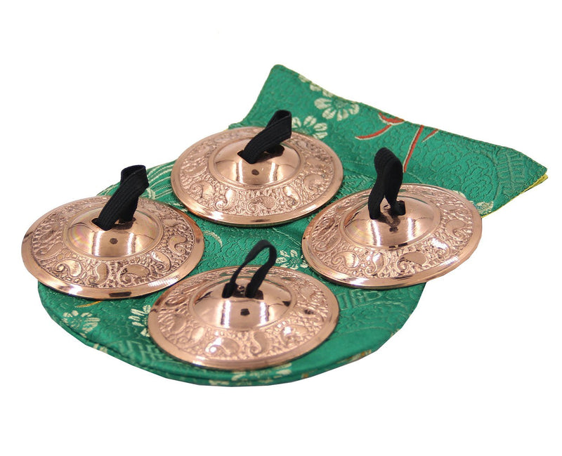 DharmaObjects 2 Pairs Pro Brass Fingers Cymbal Zills Belly Dancing Free Silk Pouch (Copper) Copper