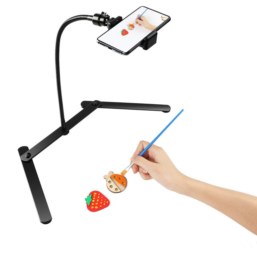 FDKOBE Tripod with Cellphone Holder, Overhead Phone Mount, Table Top Teaching Online Stand for Live Streaming and Online Video and Cook Recording