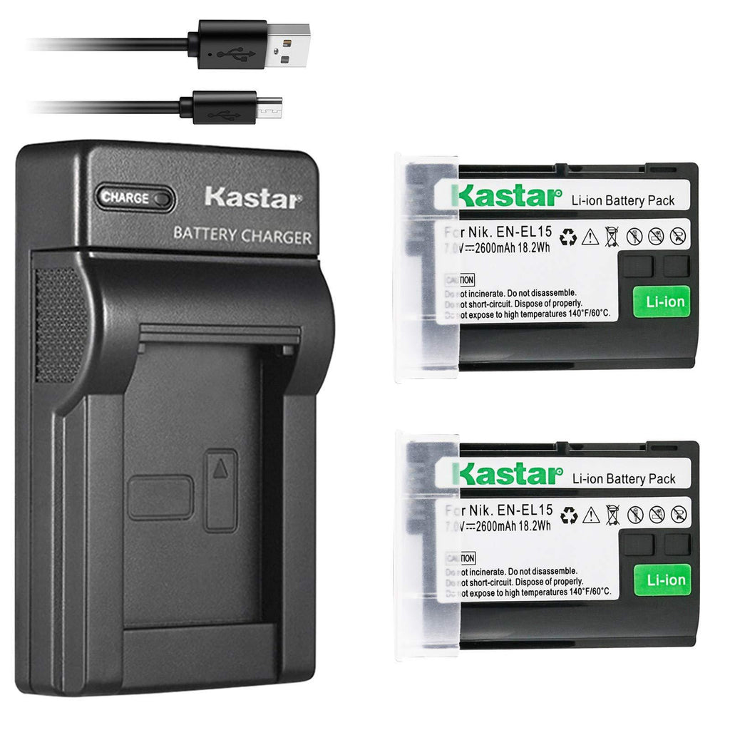 Kastar Battery X2 + Ultra Slim Charger for Nikon EN-EL15 ENEL15 & Nikon 1 V1, D500, D600, D610, D750, D800, D7000, D7100, D800, D800E DSLR Camera, Grip MB-D11, MB-D12, MB-D14, MB-D15, MB-D16