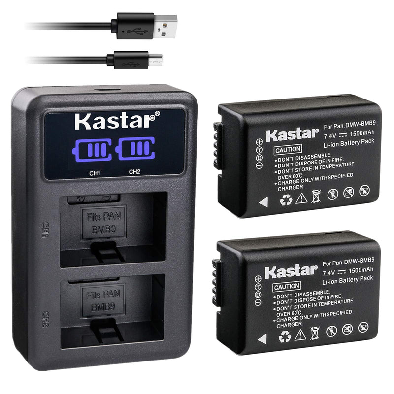 Kastar Battery X2 + LCD Dual Charger for Panasonic DMW-BMB9 DMW-BMB9E DMW-BMB9PP & Lumix DMC-FZ40 DMC-FZ45 DMC-FZ47 DMC-FZ48 DMC-FZ60 DMC-FZ62 DMC-FZ70 DMC-FZ72 DMC-FZ100 DMC-FZ150 Leica V-Lux2 V-Lux3