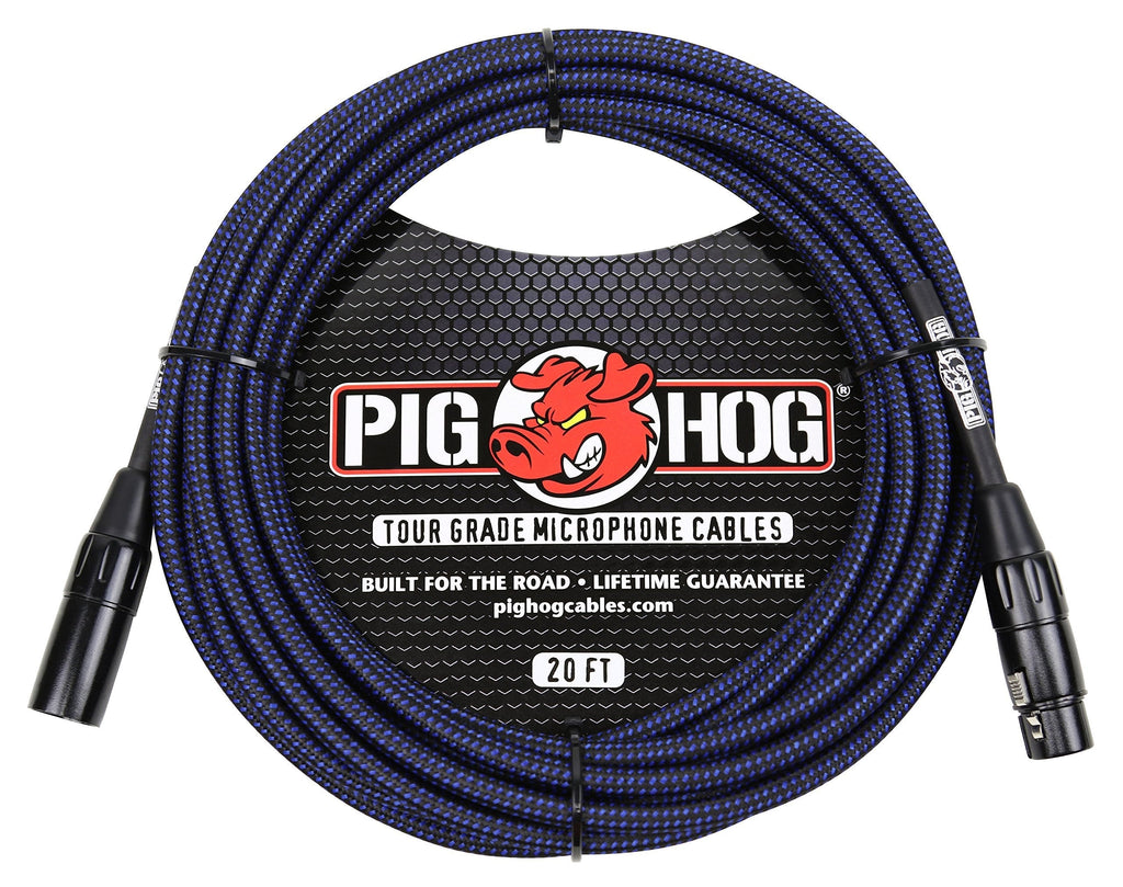 Pig Hog PHM20BBL Black/Blue Woven High Performance XLR Microphone Cable, 20 Feet 20 ft.