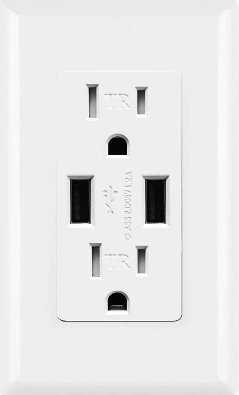 Micmi Outlet with USB High Speed Charger 4.2A Charging Capability, Child Proof Safety Receptacle 15 Amp, Tamper Resistant Wall Socket Plate Included UL Listed U24
