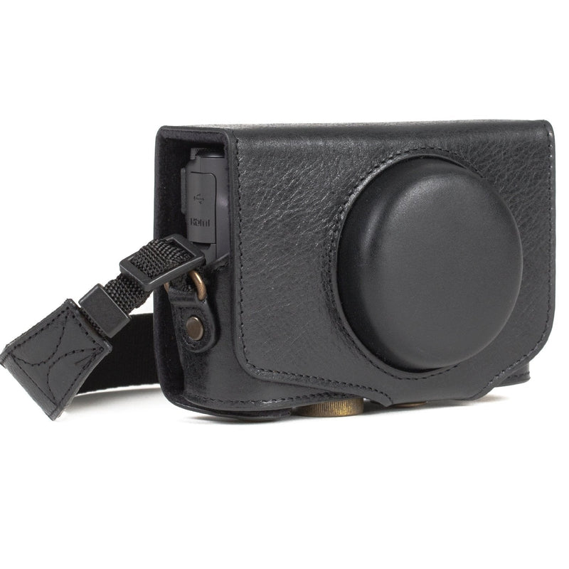 MegaGear MG1176 Canon PowerShot SX740 HS, SX730 HS Ever Ready Genuine Leather Camera Case with Strap - Black