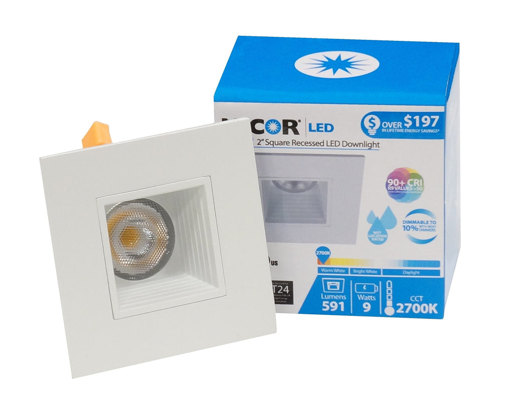NICOR Lighting 2 inch Square LED Downlight with Baffle Trim in White, 4000K (DQR2-10-120-4K-WH-BF) 4000K Color Temperature