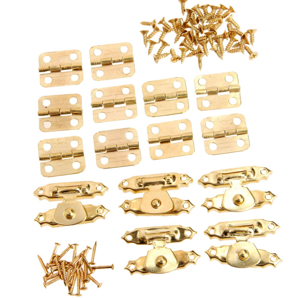 5Pcs Antique Gold Jewelry Wooden Box Case Toggle Hasp Latch +10Pcs Cabinet Hinges Iron Vintage Hardware Furniture Accessories 1-