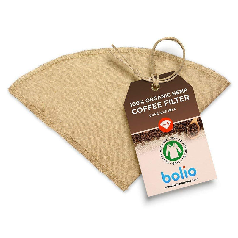 Bolio Organic Hemp Cone Pour Over Coffee Filters - Durable, EcoFriendly, Reusable (1, No.4) 1