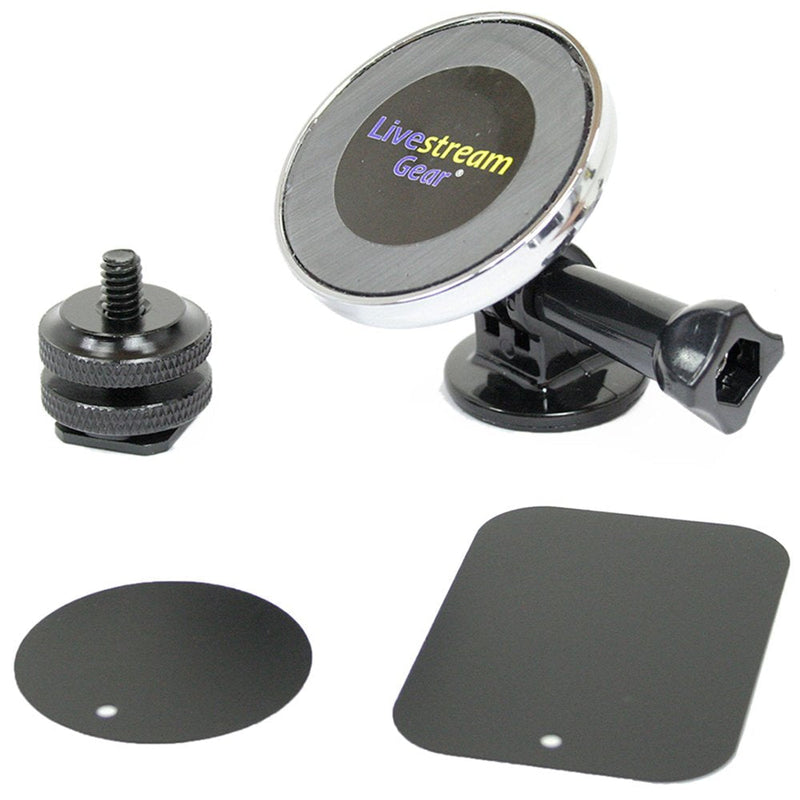 Livestream Gear - Universal Magnetic Phone Mount, Sport Camera Tripod Adapter, and Hot Shoe Adapter for use with DLSR Camera or Tripod. Easily Attach a Phone via Magnetic Mount and Metallic Plates.