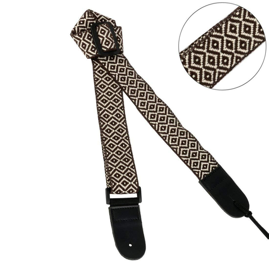 Jacquard Weave Hootenanny Style Electric Guitar Strap Acoustic Strap Bass Strap Ukulele Strap with Tie, Leather Ends C11 color-11-1