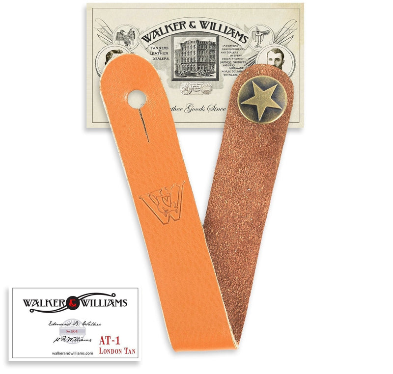 Walker & Williams AT-1 TN Tan Leather Acoustic Guitar Strap Button Headstock Adaptor