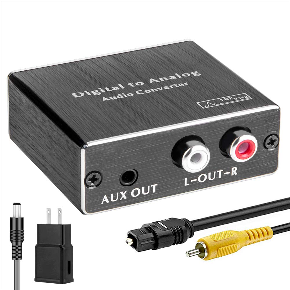 192Khz Digital-to-Analog Audio Converter - ROOFULL DAC Digital SPDIF Optical (Toslink) to Analog L/R RCA & 3.5mm AUX Stereo Audio Adapter with Optical & Coaxial Cable for PS3/4 DVD HDTV Headphone