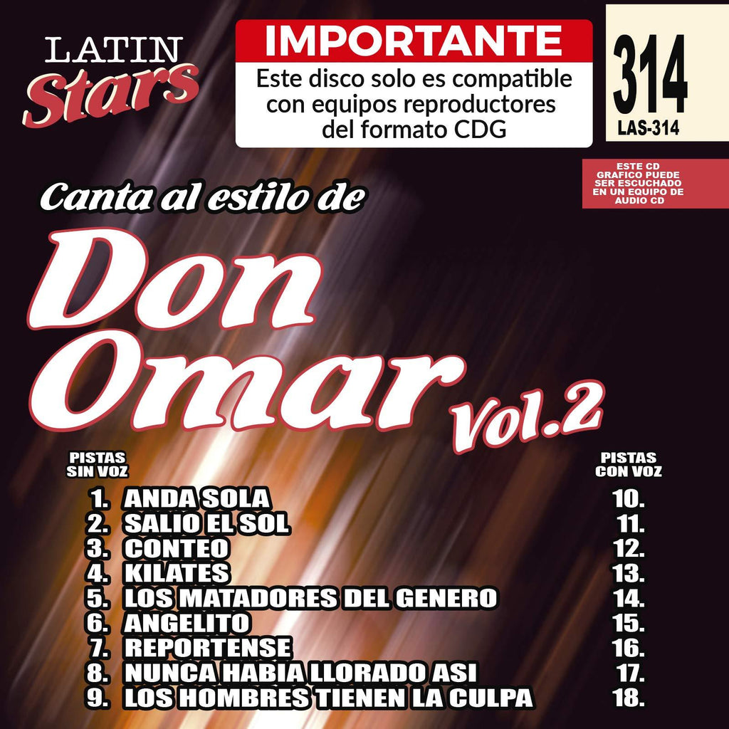 Karaoke Don Omar Vol. 2 Latin Stars 314 - Importante: Este disco solo es compatible con reproductores del formato CDG
