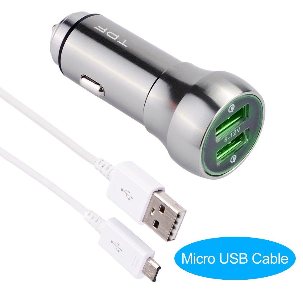 TPF Car Charger Dual USB Quick Charge 3.0 48W All Metal Utra-Fast 2 USB Universal Charging Adapter [2xQC 3.0 Port] for Samsung Galaxy S7/S8 Iphone6/7 and More 2Graywithcable