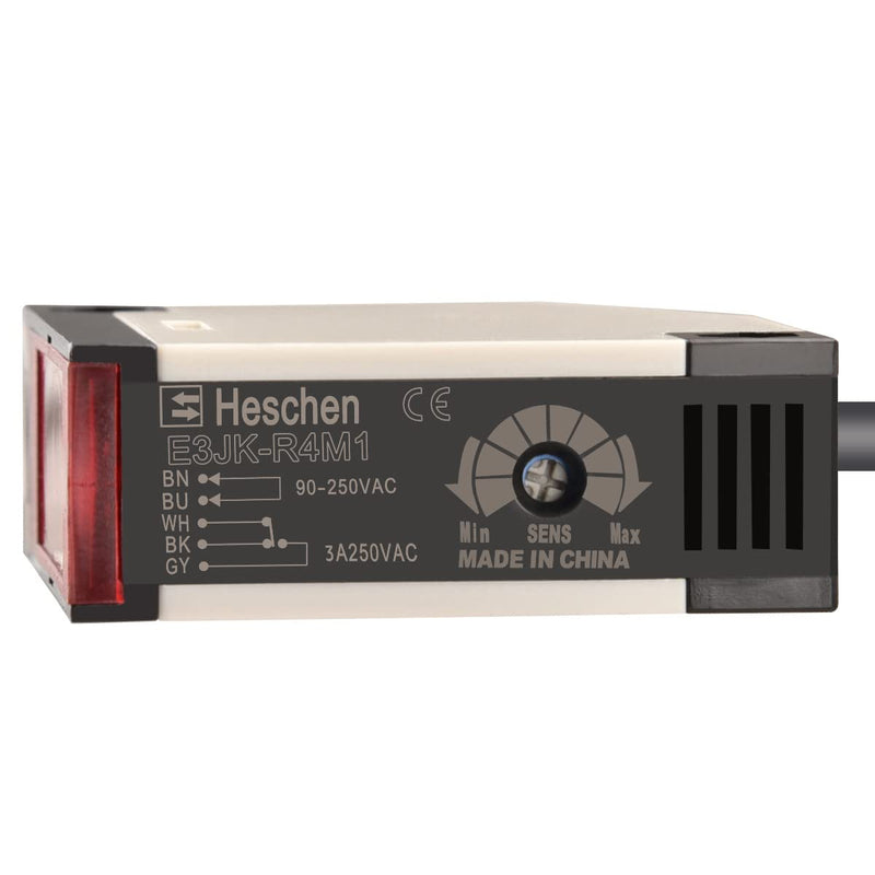 Heschen Photoelectric Sensor Switch E3JK-R4M1 AC90-250V Feedback Reflection Type Detection Distance 4 Meter with Reflector Panel