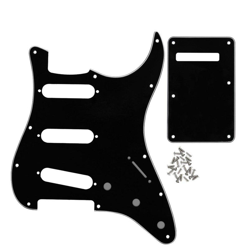 IKN 11 Hole Stratocaster Pickguard SSS Guitar Pick Guard Back Plate with Screws for Fender Standard Strat Guitar Replacement, 3Ply Black