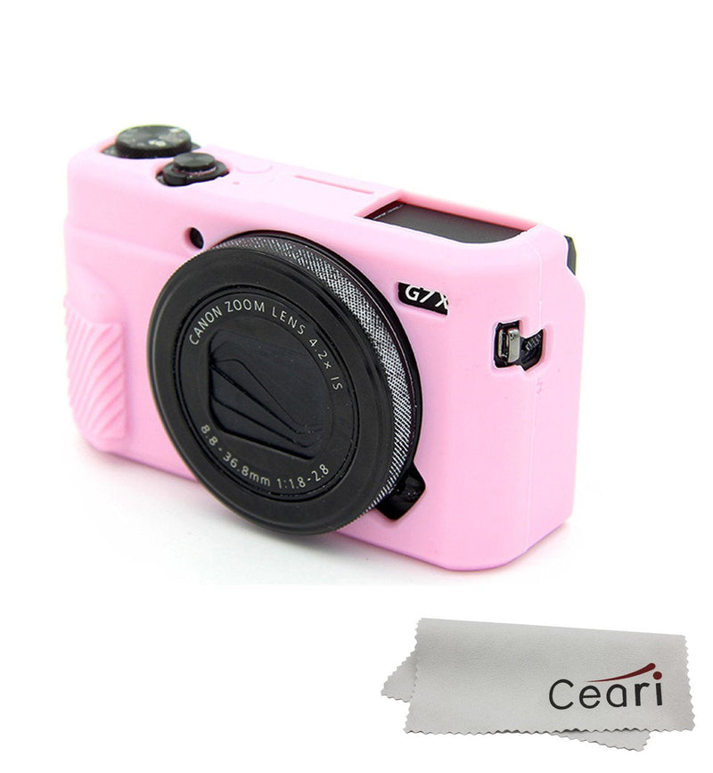 CEARI Silicone Case Rubber Camera Protective Cover Skin for Canon PowerShot G7X Mark II Digital Camera + Microfiber Cloth - Pink