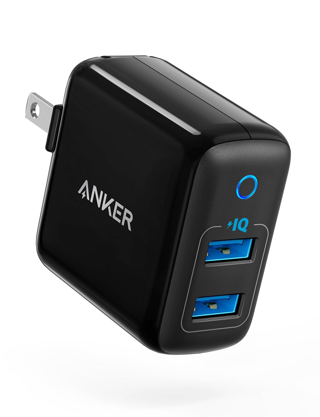 Anker Dual USB Wall Charger, PowerPort II 24W, Ultra-Compact Travel Charger with PowerIQ Technology and Foldable Plug, for iPhone XS/Max/XR/X/8/7/6/Plus, iPad Pro/Air 2/mini 4, Galaxy S9/S8/+ and More Black