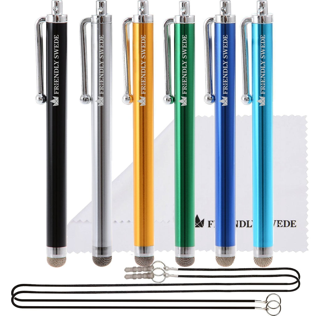 The Friendly Swede Bundle Micro-Knit Hybrid Fiber Tip Universal Capacitive Stylus Pens (Silver,Aqua Blue,Green,Dark Blue,Yellow,Black) Silver,Aqua blue,Green,Dark blue,Yellow,Black
