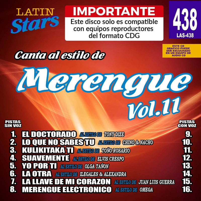 Karaoke Latin Stars 438 Merengue Vol. 11 - Importante: Este disco solo es compatible con reproductores del formato CDG