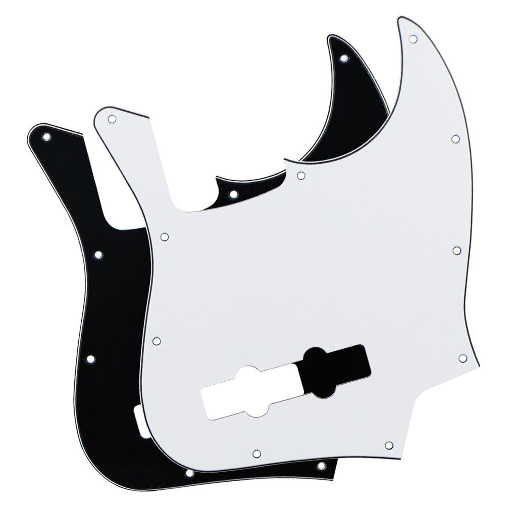 FLEOR 3Ply Jazz Bass Pickguard 10 Hole Scratch Plate for 4 Strings USA/Mexican Standard Jazz Bass Modern Part, 2pcs White & Black 2pcs, black & white