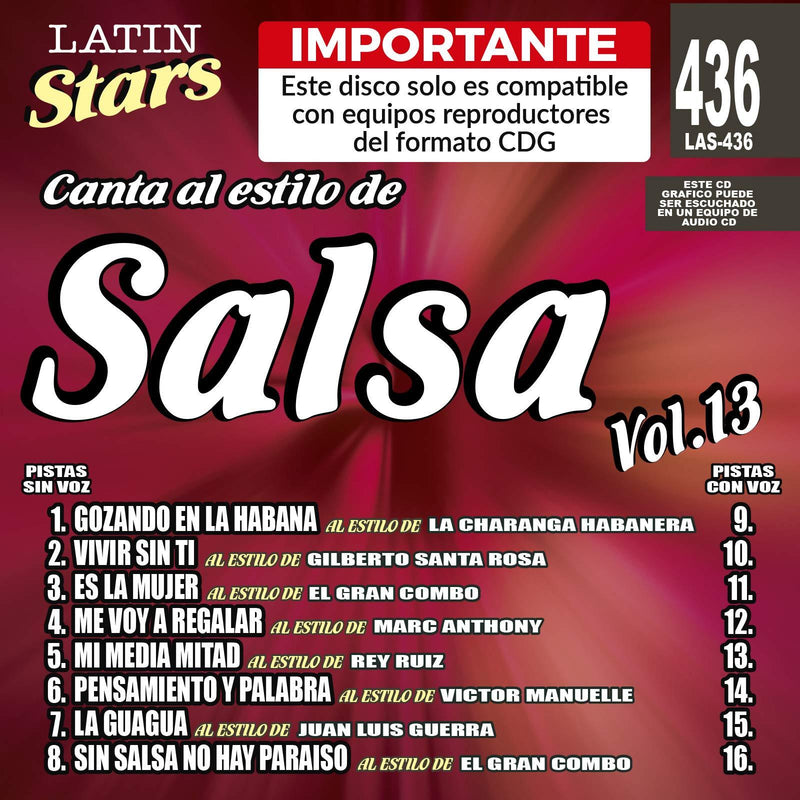 Karaoke Latin Stars 436 Salsa Vol.13 - Importante: Este disco solo es compatible con reproductores del formato CDG