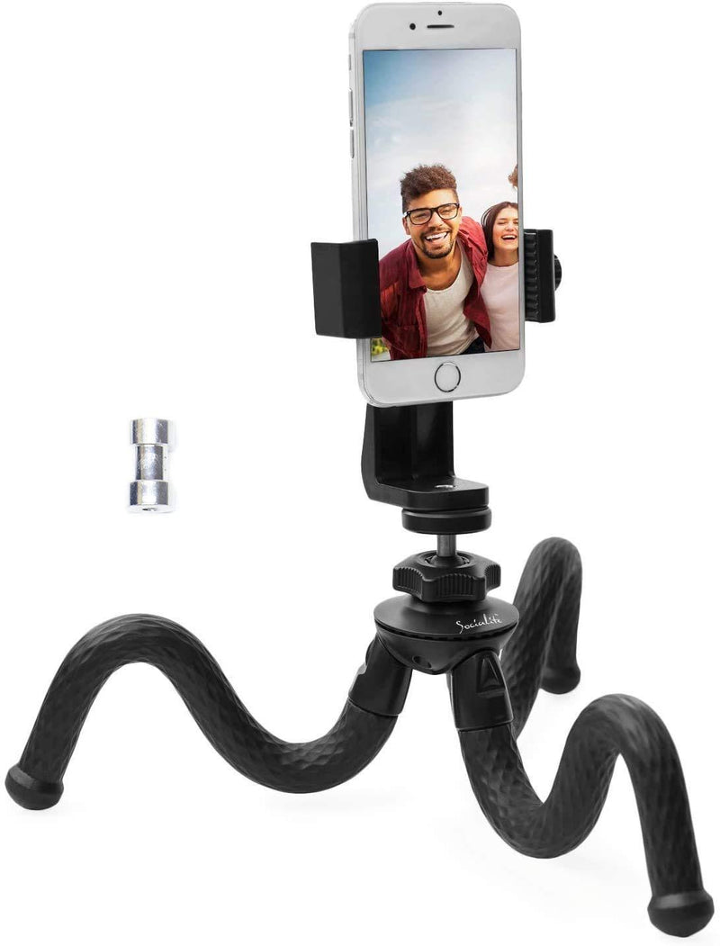Socialite Flexible Camera Tripod - Bendable 12inch Mini Tripod Stand w/Rotating Cell Phone Mount for Smartphone - Compatible with iPhone, Android, DSLR, Go PRO, Nikon, Canon, Sony Digital Cameras