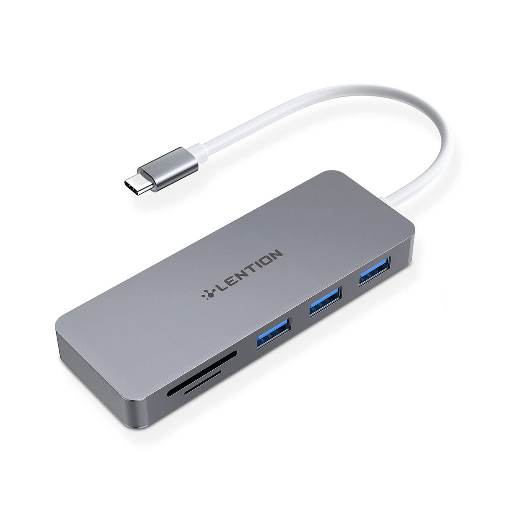LENTION USB C Hub with 3 USB 3.0 & SD/Micro SD Card Reader Compatible 2021-2016 MacBook Pro 13/15/16, New Mac Air/iPad Pro/Surface, More, Stable Driver Certified Type C Adapter (CB-C15, Space Gray)