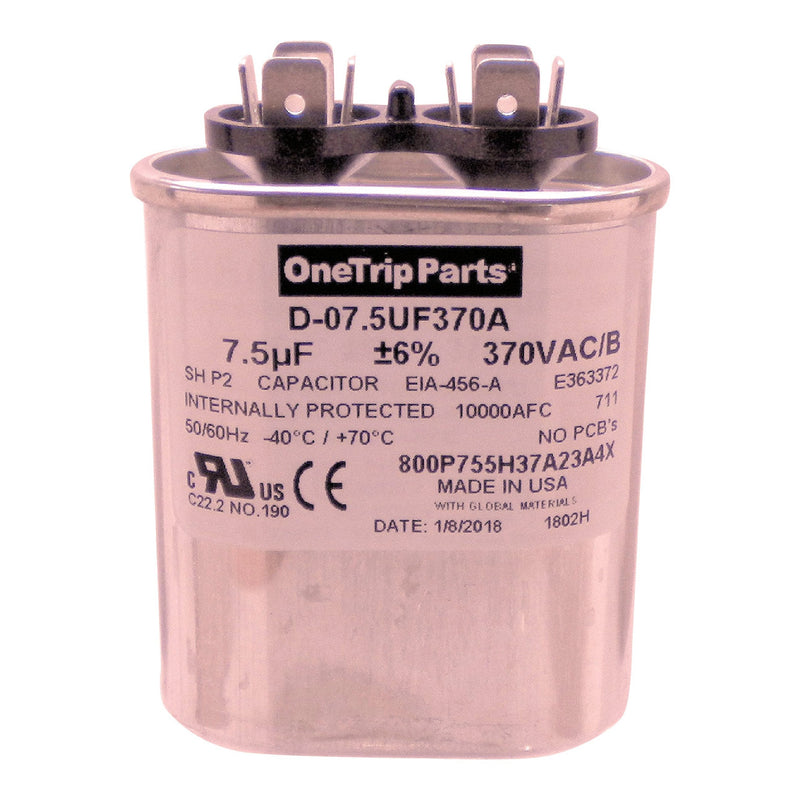 [AUSTRALIA] - OneTrip Parts USA Run Capacitor 7.5 UF - 7.5 MFD 370 VAC Flat Oval 