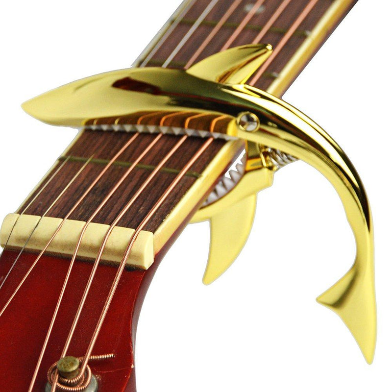Shark Capo,Zinc Alloy Tone Clip for Acoustic,Folk,Electric Guitar and Ukulele (Gold) Gold