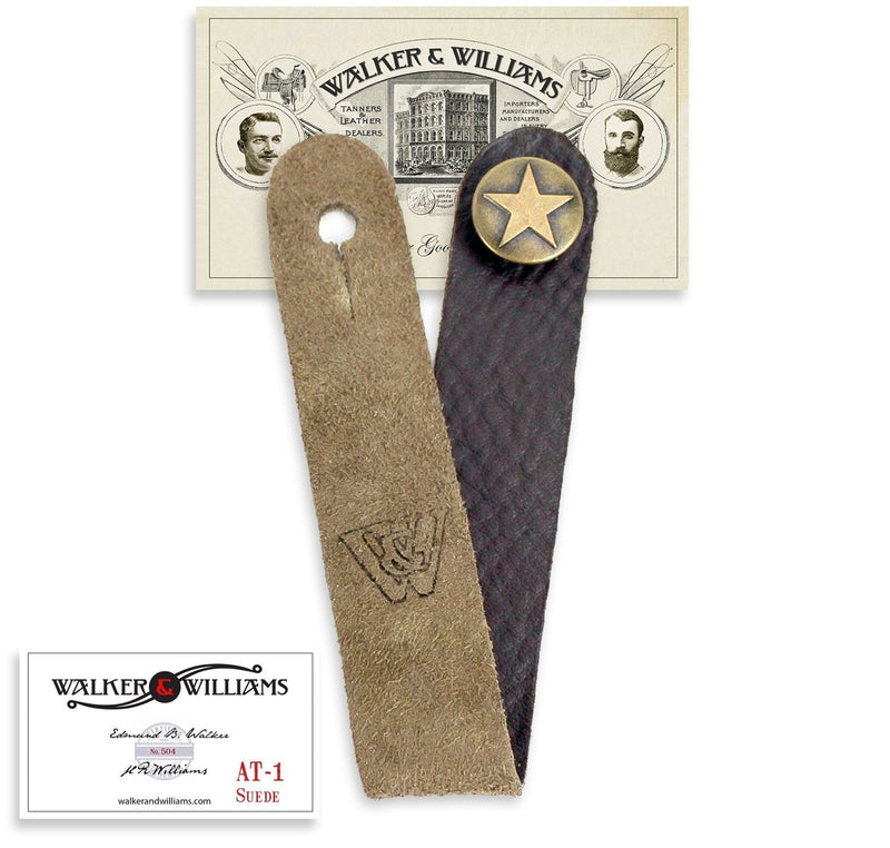 Walker & Williams AT-1 SB Brown Suede Leather Acoustic Guitar Strap Button Headstock Adaptor