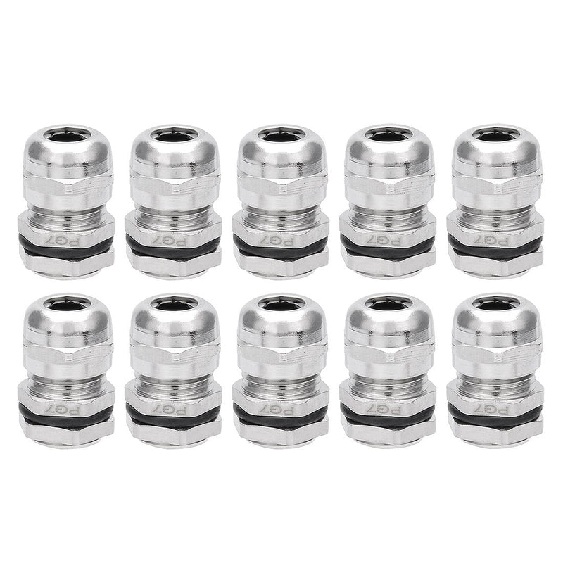 uxcell Cable Gland PG7 Metal Waterproof Cable Glands Joints Adjustable Connector for 3-6.5mm Dia Cable, Pack of 10