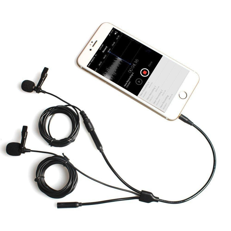 [AUSTRALIA] - Lavalier Microphone with Headphone Jack MAONO Dual Clip on Handsfree Omnidirectional Condenser Interview Lapel Mic Compatible with iPhone, Android, iPad, Camera, Computer, PC, Tablets, AU303 AU303 Lavalier Microphone 