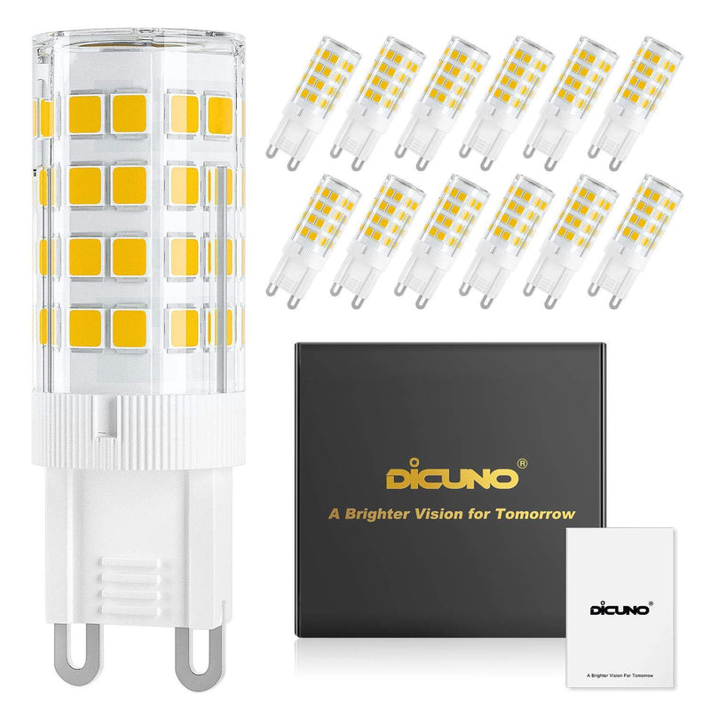 DiCUNO G9 LED Ceramic Base Light Bulbs, 4W (40W Halogen Equivalent), 400LM, Warm White (3000K), G9 Base, G9 Bulbs Non-Dimmable for Home Lighting, 12-Pack 4w Warm White
