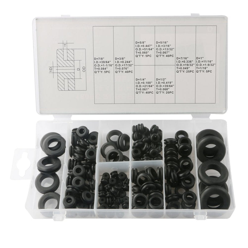COCODE Rubber Grommet Kit Ring Assortment Set Electrical Gasket Tools for Wire, Cable and Plug, 8 Different Sizes with Storage Box, 180 Pieces