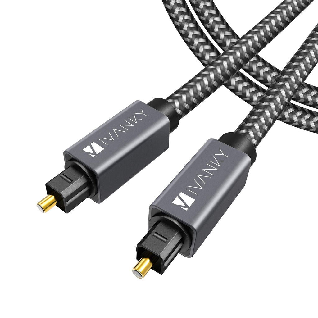 Digital Optical Audio Cable (10 Feet) - [Flawless Audio, Secure Connection] iVanky Slim Braided Digital Audio Optical Cord/Toslink Cable for Sound Bar, TV, PS4, Xbox, Samsung, Vizio - CL3 Rated, Grey 10ft/3m