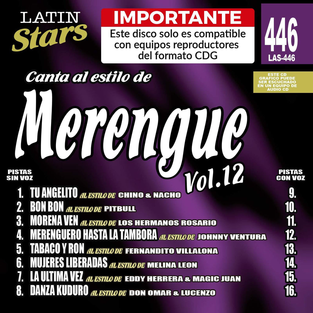 Karaoke Latin Stars 446 Merengue Vol. 12 - Importante: Este disco solo es compatible con reproductores del formato CDG