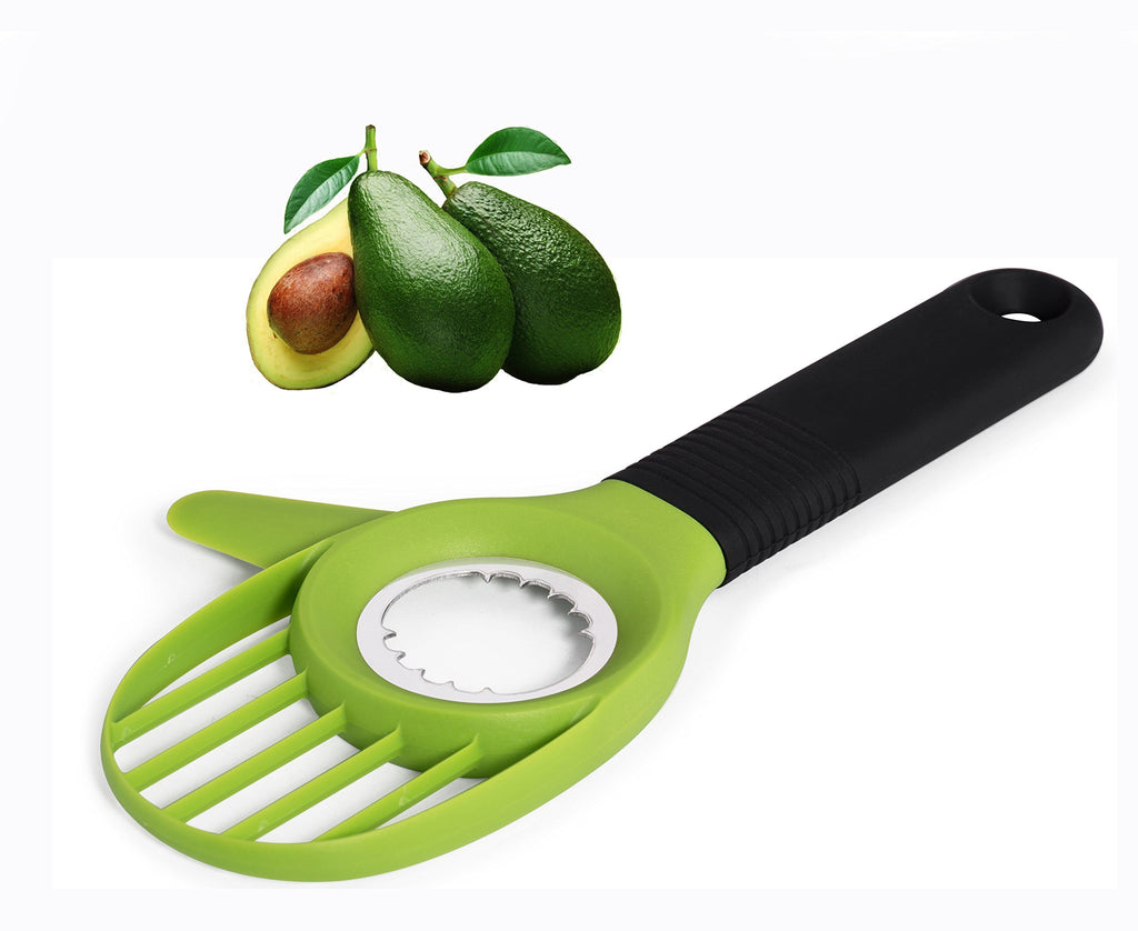 UNIQUEE 3-in-1 Avocado Tool Slicer Pitter Cutter Corer Peeler Skinner for Fruit with Comfort-Grip Silicone Handle (Green)