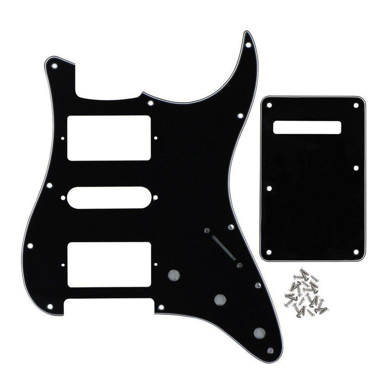 FLEOR HSH Strat Pickguard & Tremolo Cavity Cover Guitar Backplate w/Screws for American/Mexican Standard Strat Modern Style Guitar Replacement, 3Ply Black