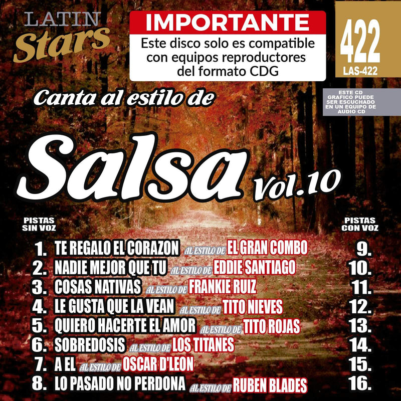Karaoke Latin Stars 422 Salsa Vol.10 - Importante: Este disco solo es compatible con reproductores del formato CDG