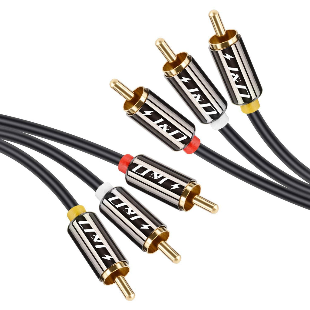 J&D 3RCA to 3RCA Cable, Gold Plated Copper Shell Heavy Duty 3 RCA Male to 3 RCA Male Stereo Audio Cable, RCA Cables, 3 Feet