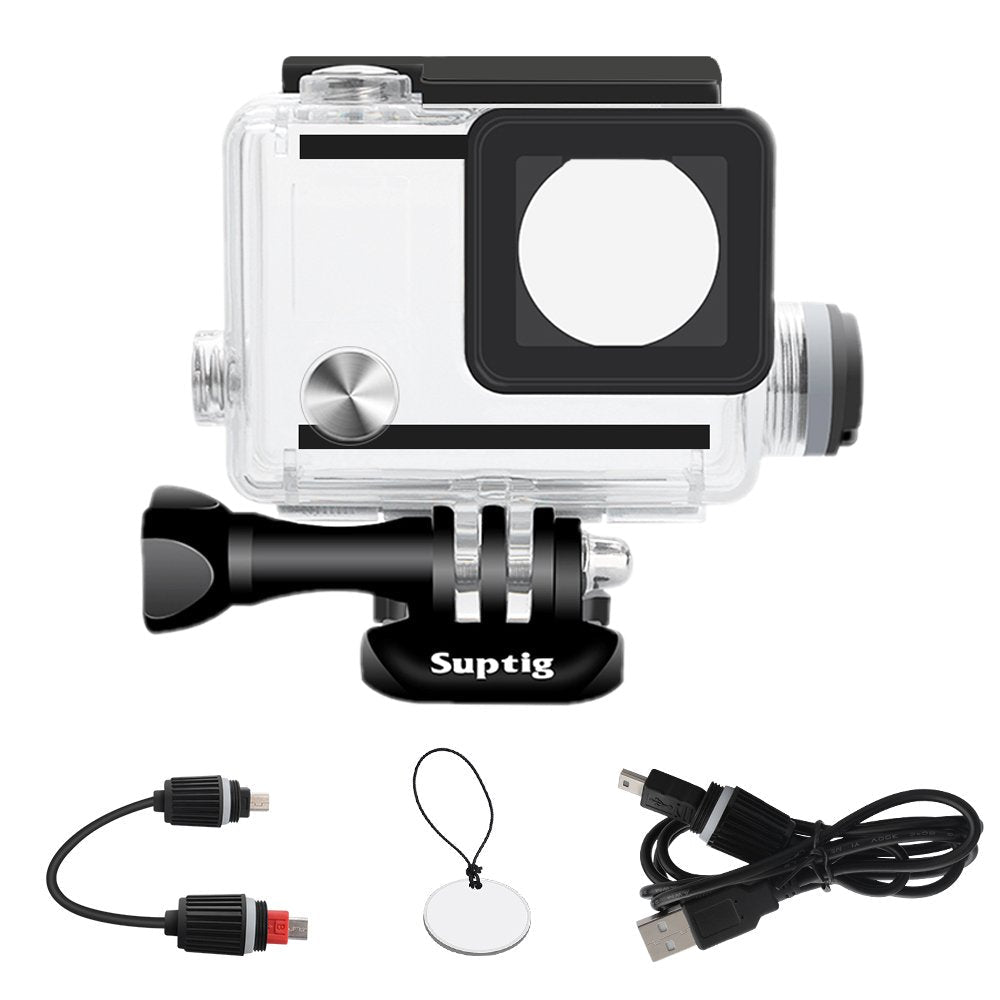 Suptig Housing Rechargeable Waterproof housing for GoPro Hero 4 Hero 3+ Hero 3 Outside Action Camera for Underwater Charge Use - Water Resistant up to 131ft (40m)