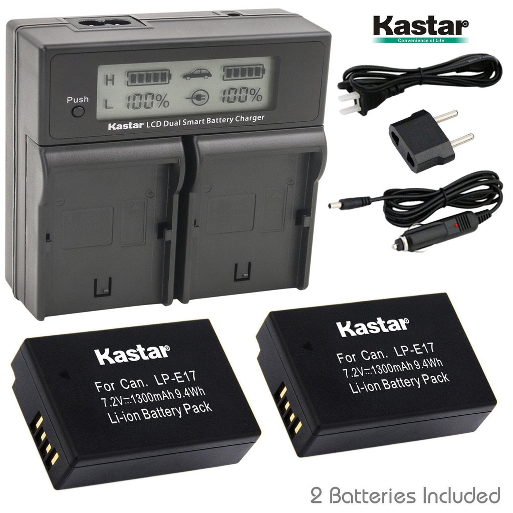 Kastar LCD Dual Fast Charger & 2 Battery Replacement for LP-E17 Battery LC-E17, LC-E17C Charger and EOS M3, EOS Rebel T6i, EOS Rebel T6s, EOS 750D, EOS 760D, EOS 8000D, Kiss X8i