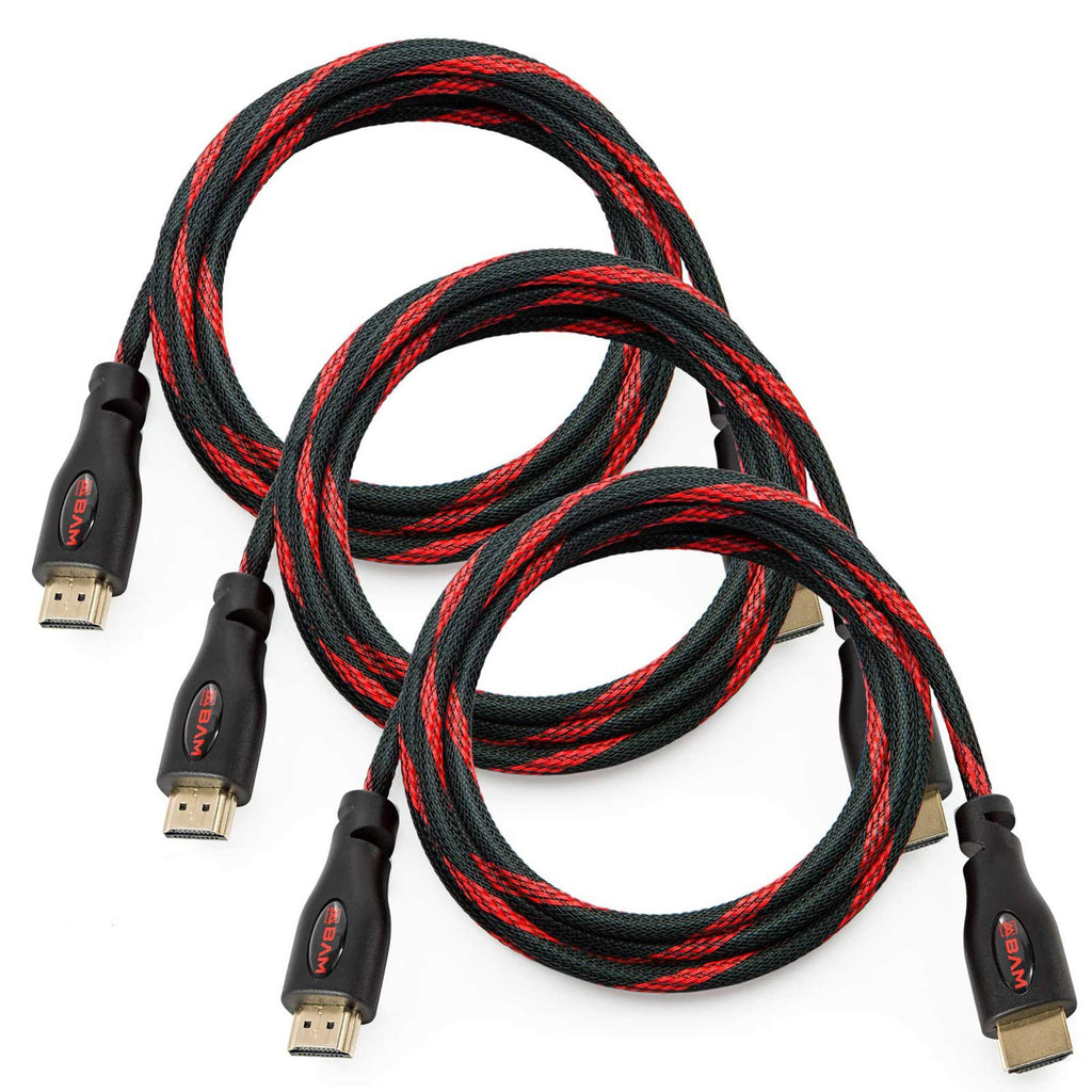 BAM 3 Pack High Speed 4K HDMI Cables - 6' Long 6 Feet